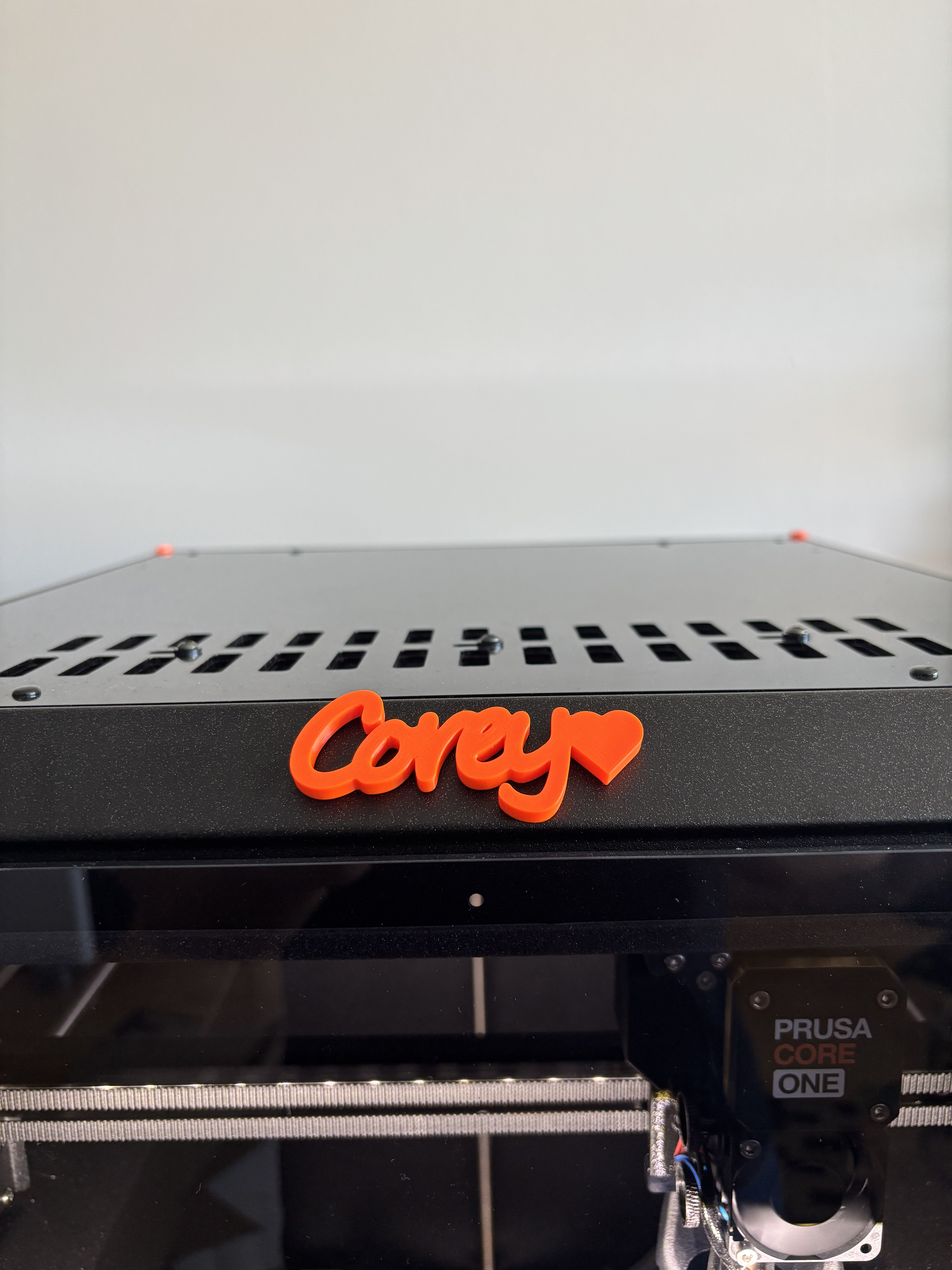 Prusa Core One Top Bar Badge - "Corey♡" (6x2mm Magnets) 3D model