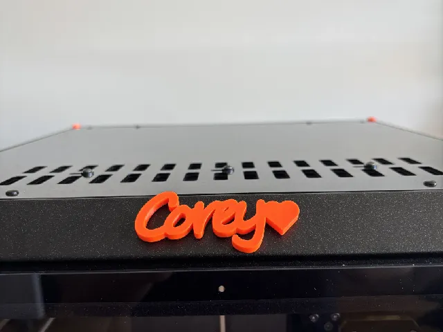 Prusa Core One Top Bar Badge - "Corey♡" (6x2mm Magnets)