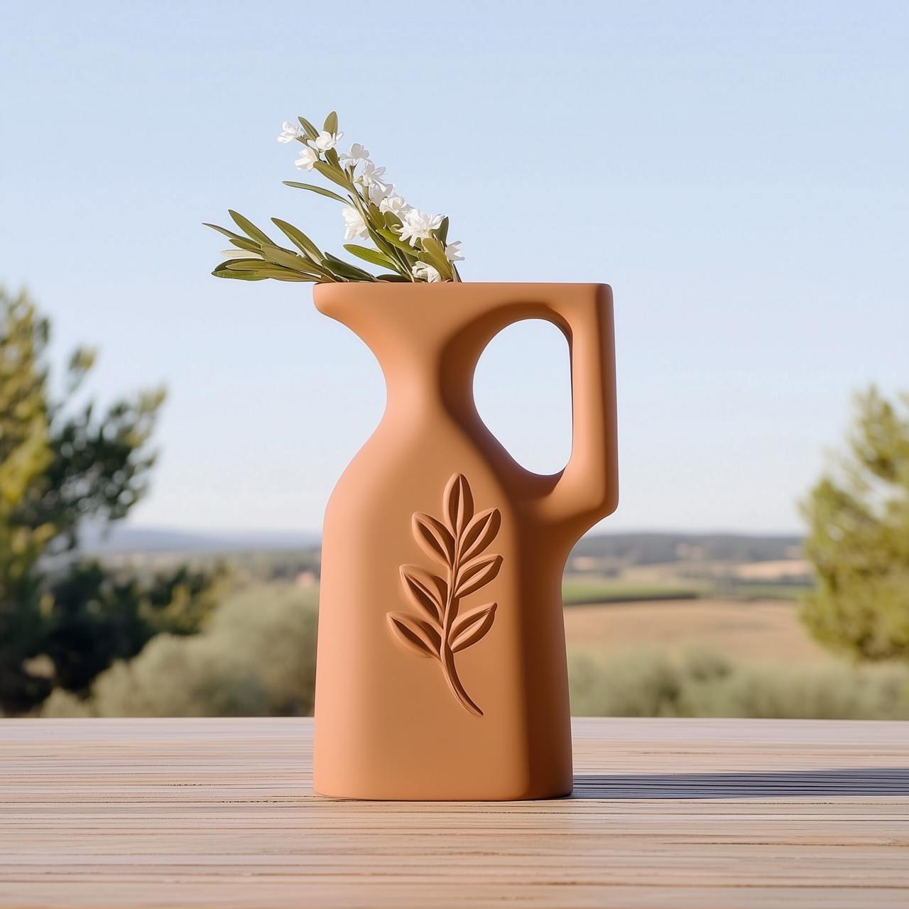 Terracotta Leaf Jug Vase