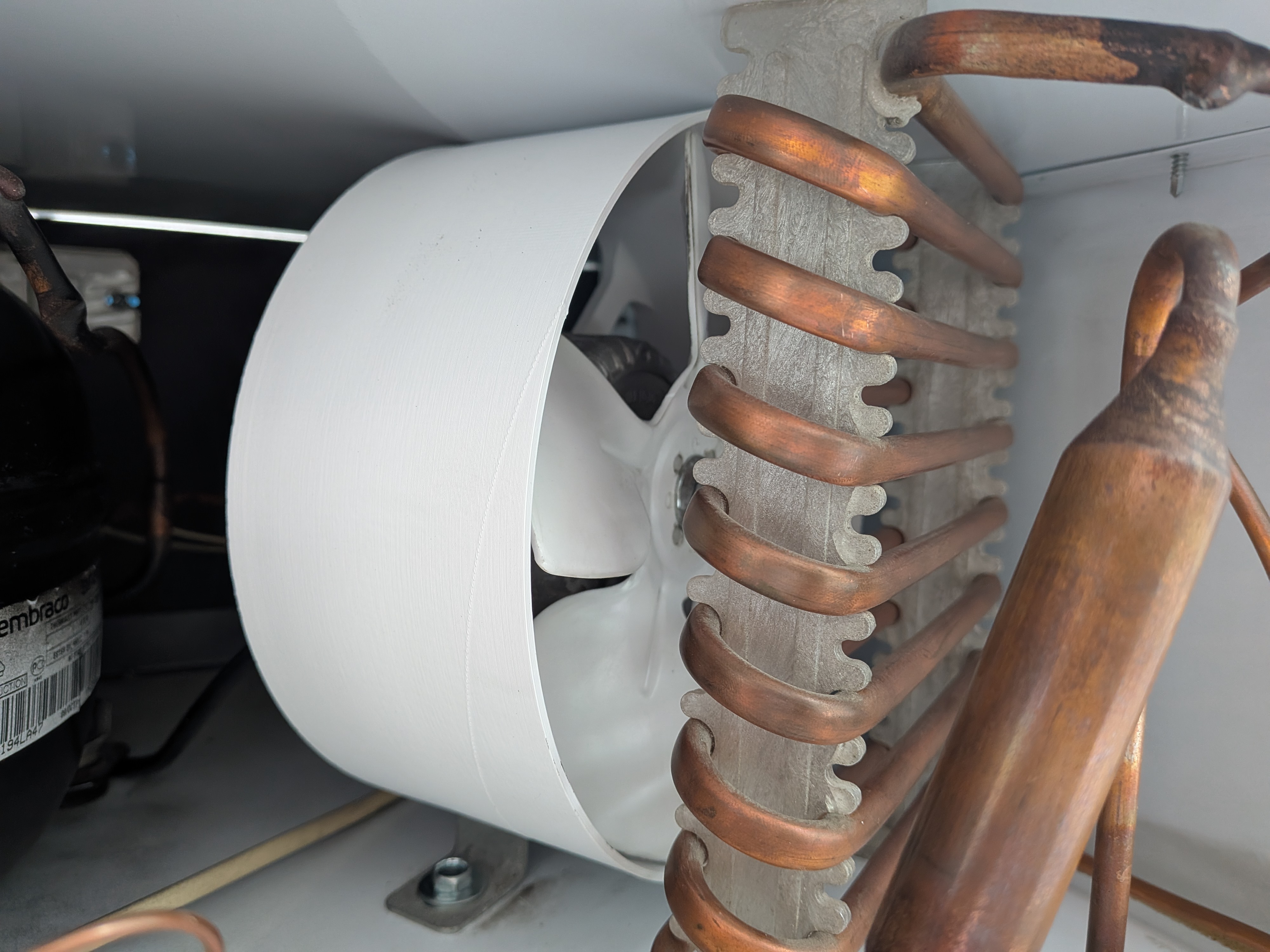 An air duct for a refrigerator fan.