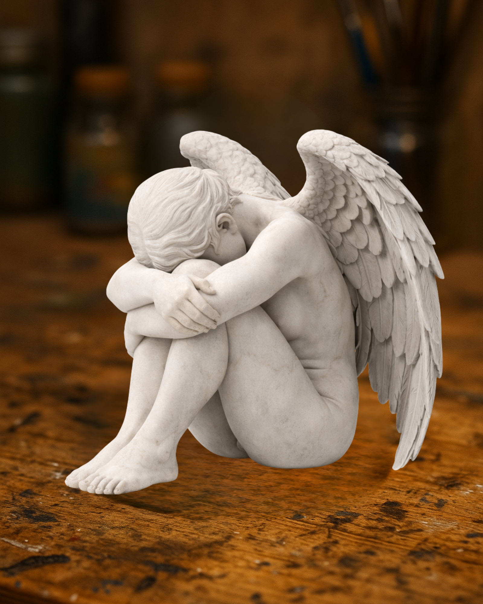 Crying Angel Statue — Sad Winged Figure Sculpture