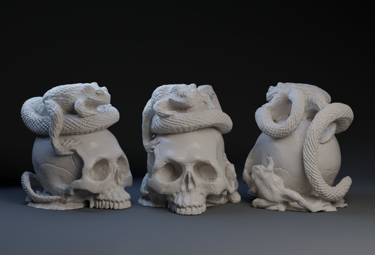 Skull Snake Frog Netsuke : Kimono Sash Counterweight.