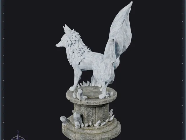 Crystal Kitsune - Nine-Tailed Fox Statue on Rune Pedestal