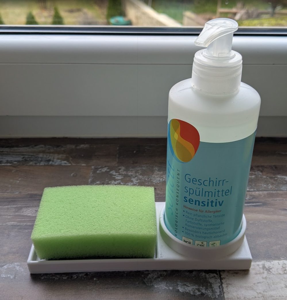 Sponge and Sonett dishwashing liquid holder