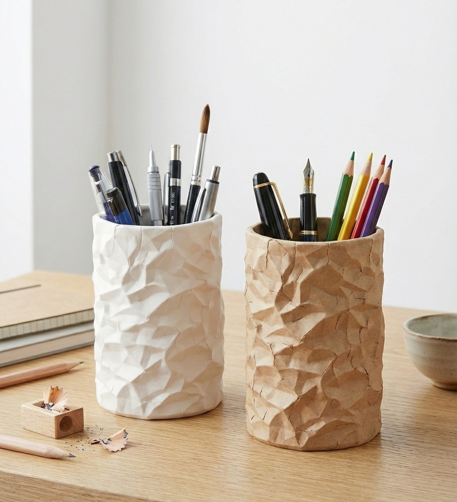 Crumpled Pen Holder - Modern Desk Organizer