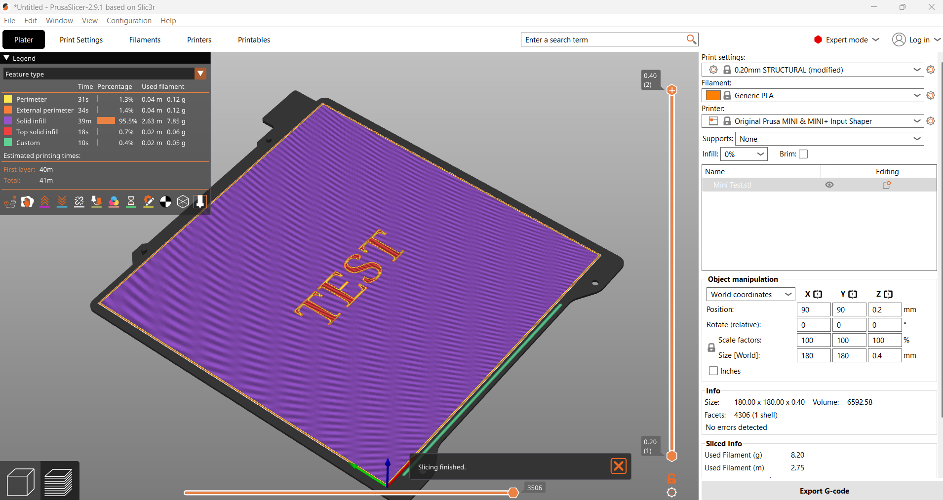 PRUSA Mini+ Print Bed Test