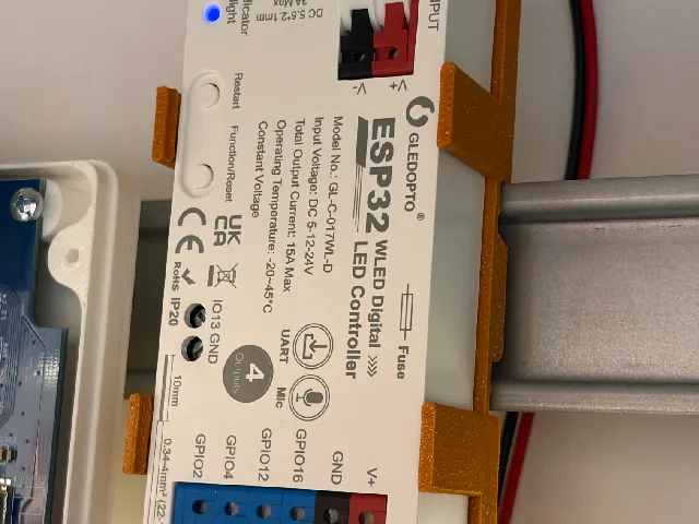 DIN Rail Mount for Gledopto ESP32 WLED Controller (GL-C-017WL-D) - Snap-Fit, No Screws