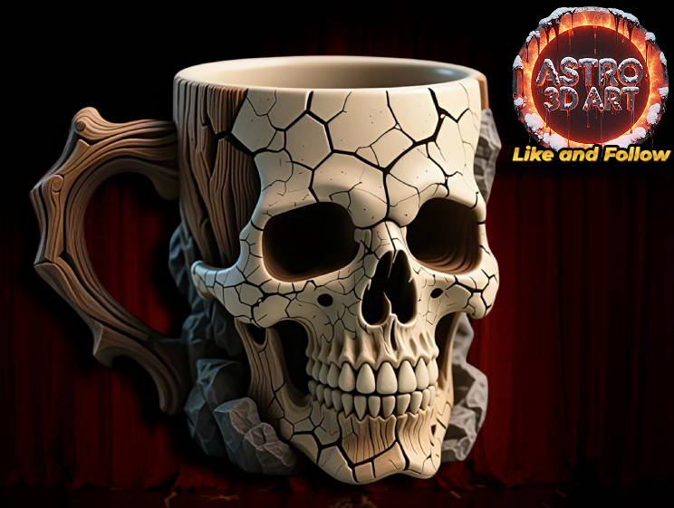 Skull Wood Stone Mug