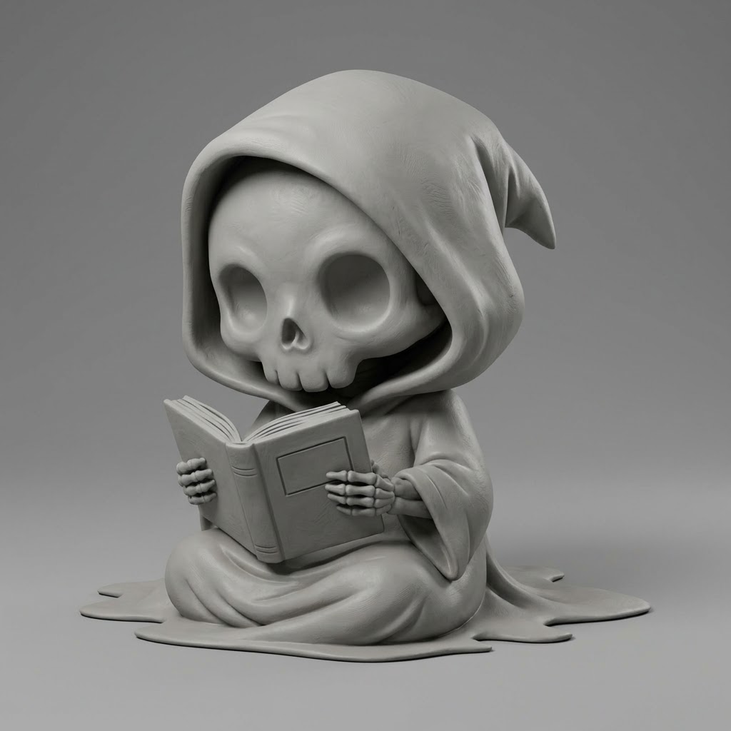 Cute Little Grim Reaper Reading Book - Chibi