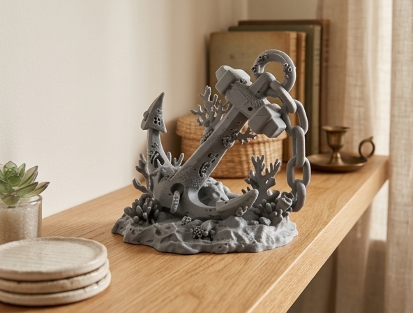 Sunken Anchor with Coral Reef and Chain 3D model