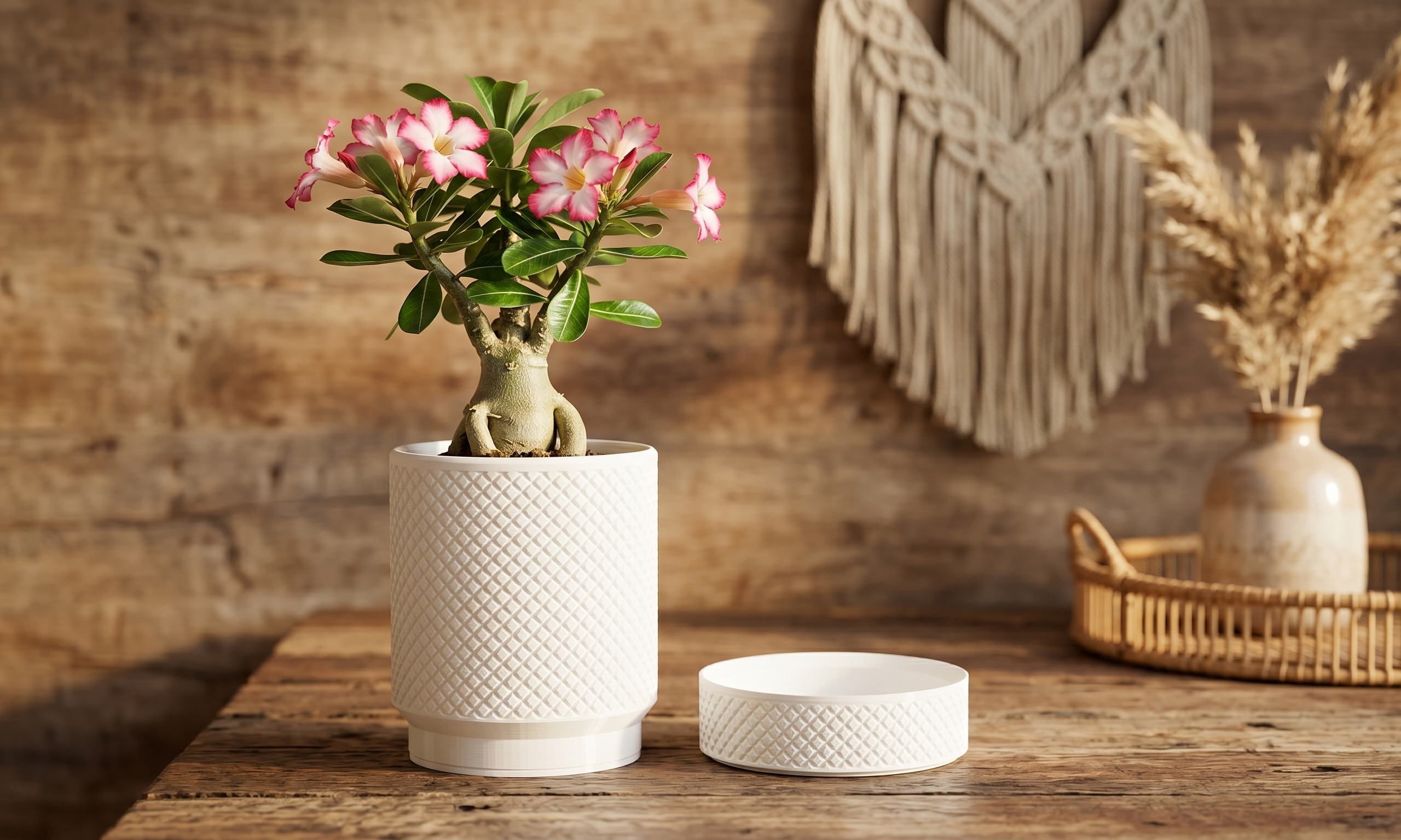 White Geometric Storage Jar with Lid