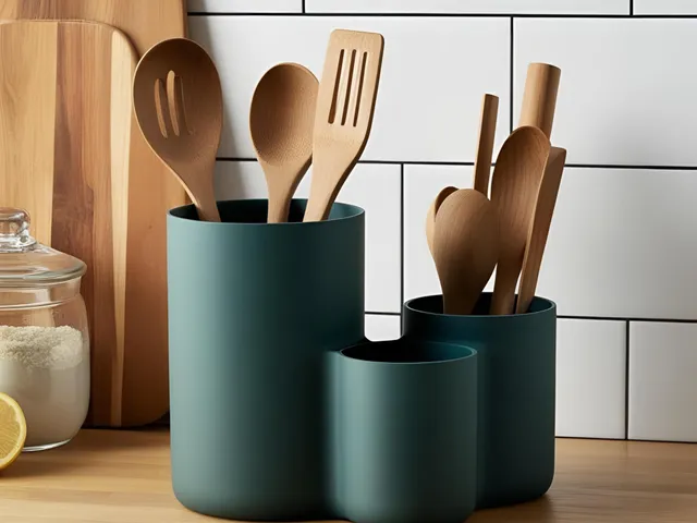 Modern kitchen utensil holder with three cups