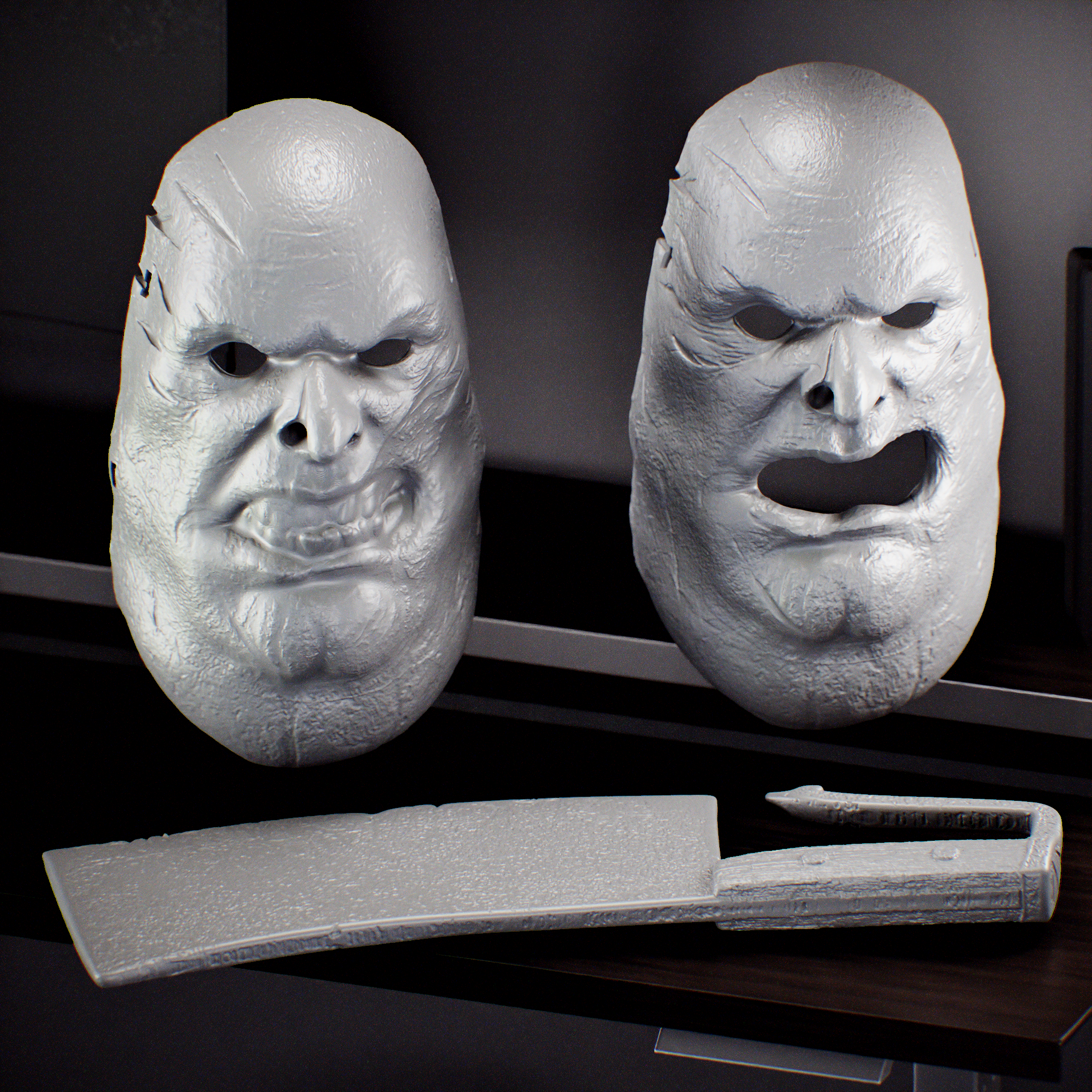 Ghost Butcher from phasmophobia Mask + Hand Machete - Axe - Mascara de fantasma carnicero de video juego phasmophobia