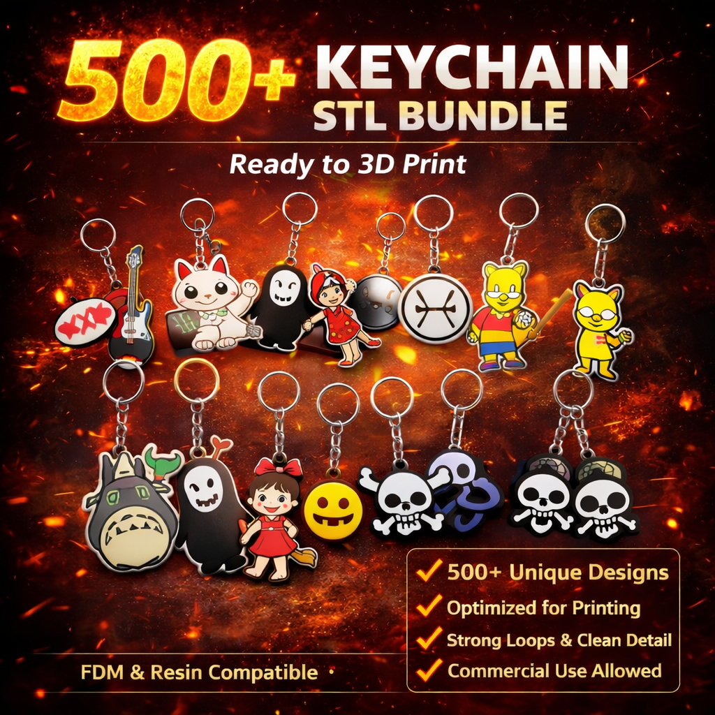 500+ Keychain STL Bundle | Commercial Use | Ready-to-Print 3D Models | Instant Download