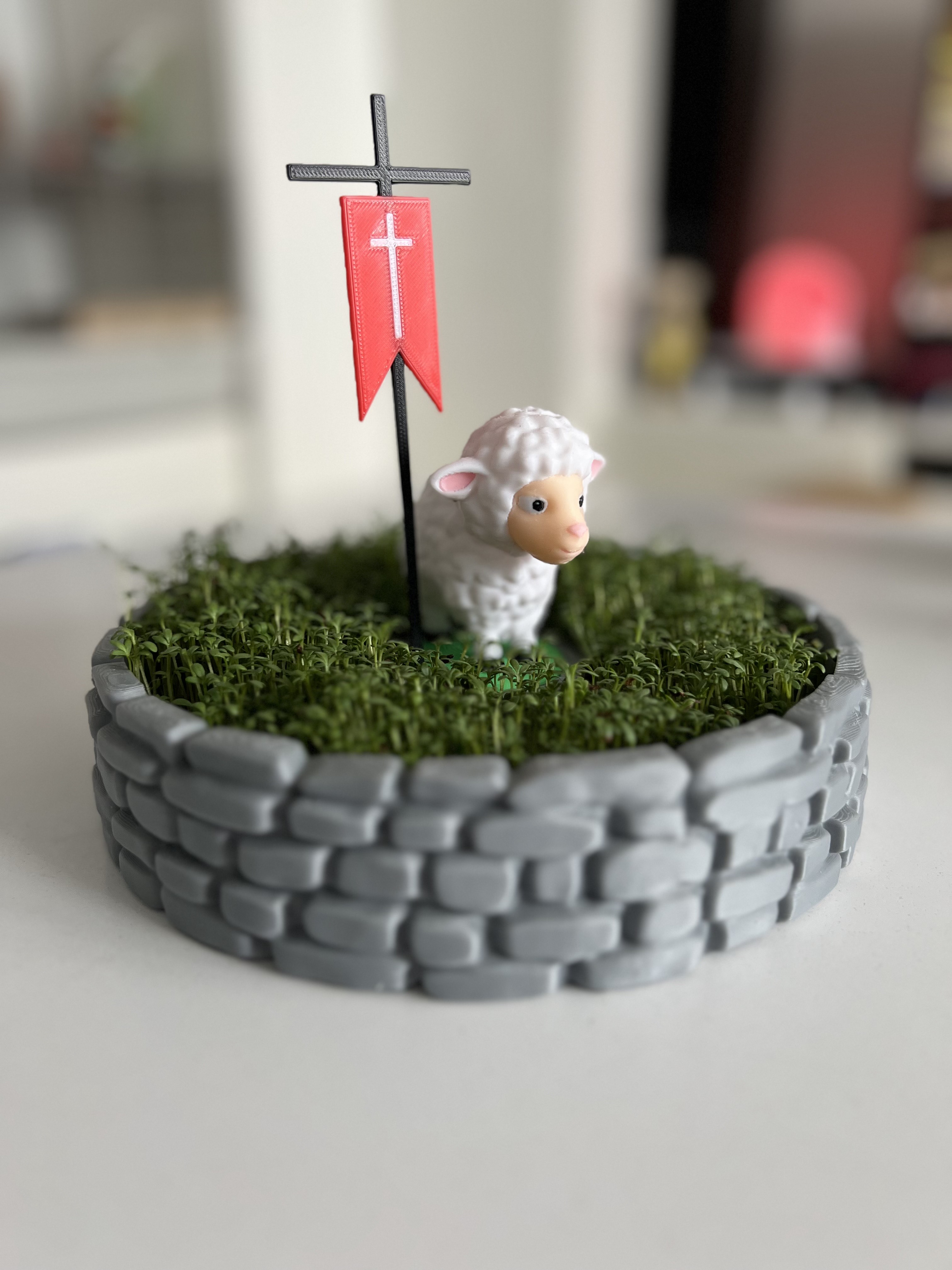 Easter Lamb figurine with a small container for growing cress