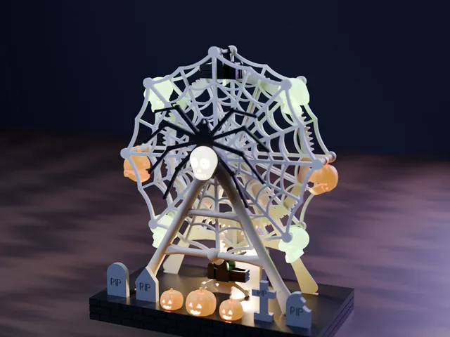 The Midnight Web Wheel – Halloween Ferris Wheel with Chomping Skulls (crank, no supports)