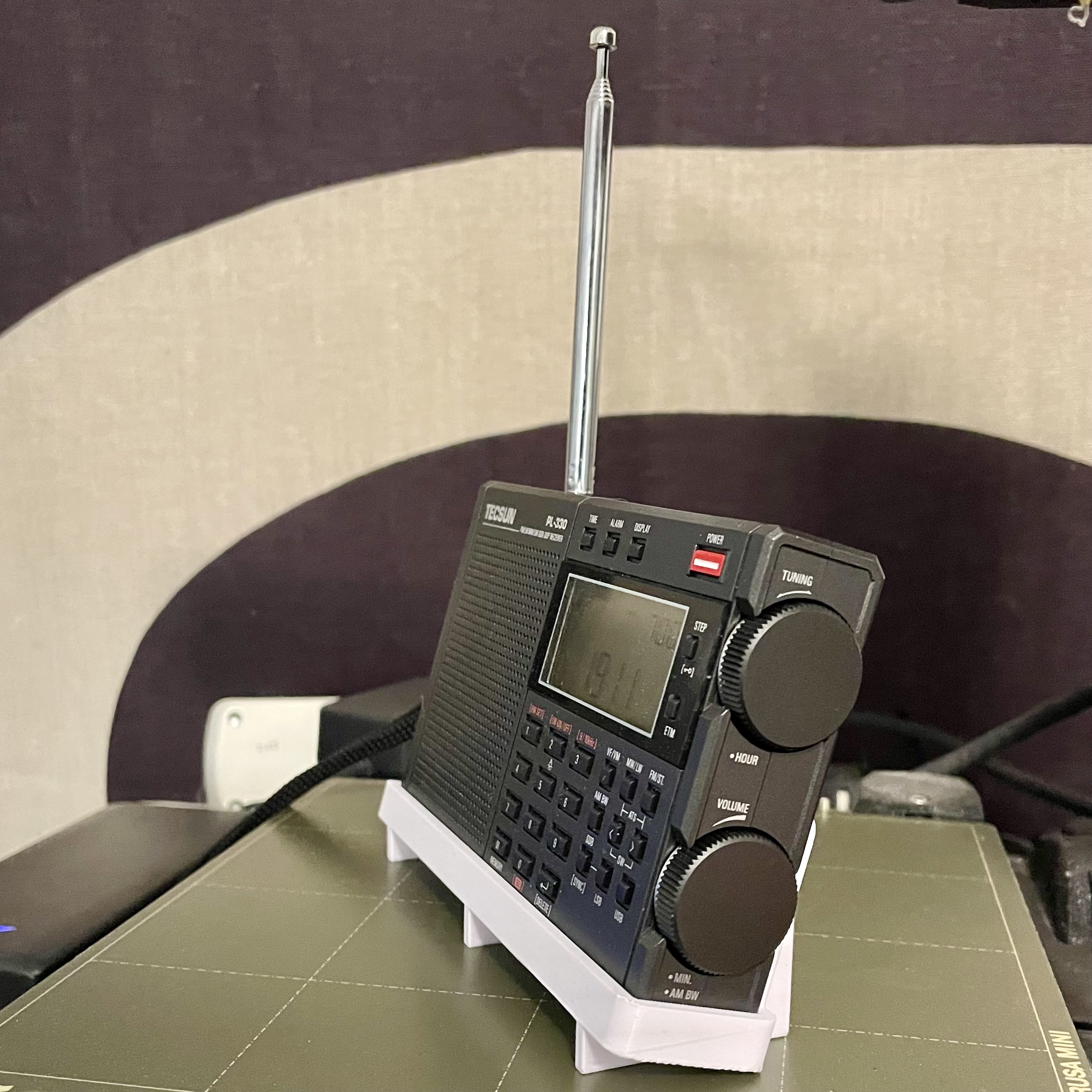 Tecsun PL-330 shortwave radio stand, angled