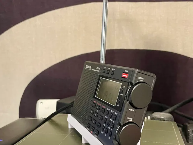 Tecsun PL-330 shortwave radio stand, angled