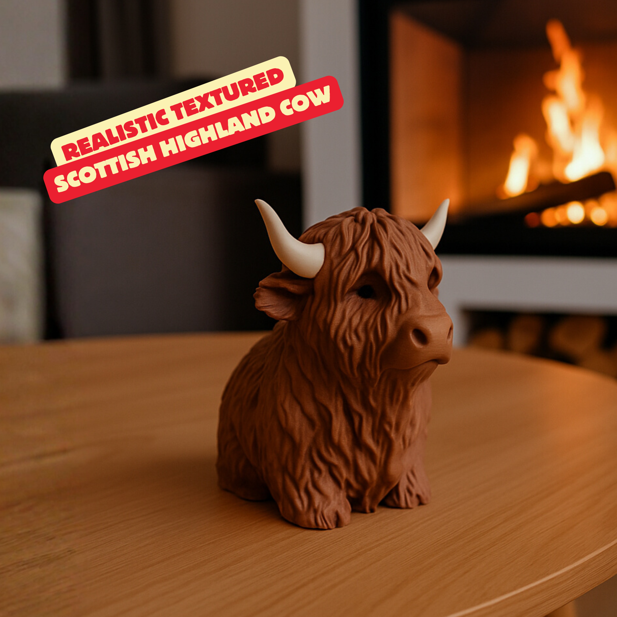 REALISTIC TEXTURED SCOTTISH HIGHLAND COW – COZY WINTER EDITION / HOMEDECOR / BISON