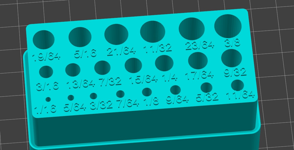Gridfinity SAE drill bit storage case with text