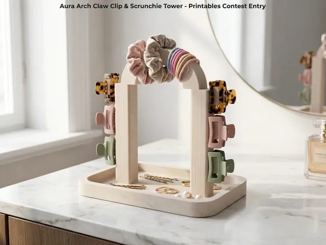 Aura Arch – Hair Claw Clip & Scrunchie Tower with Vanity Catch-All Dish