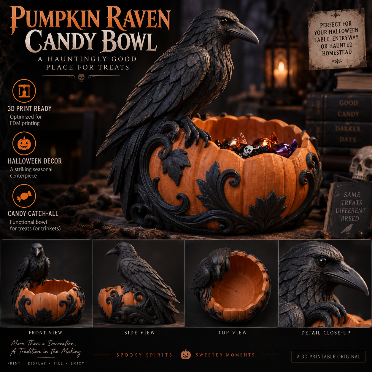 Raven Bowl - Gothic Crow Catchall Planter