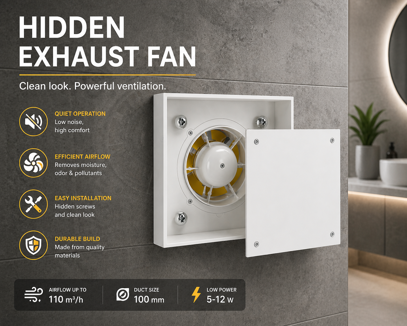 Hidden Tile Mount Exhaust Fan (100mm Modular Vent)