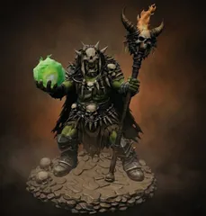 Vhorlath Realms – Orc – Bonefire Warpath Shaman (Dark Fantasy 3D Printable Miniature STL)