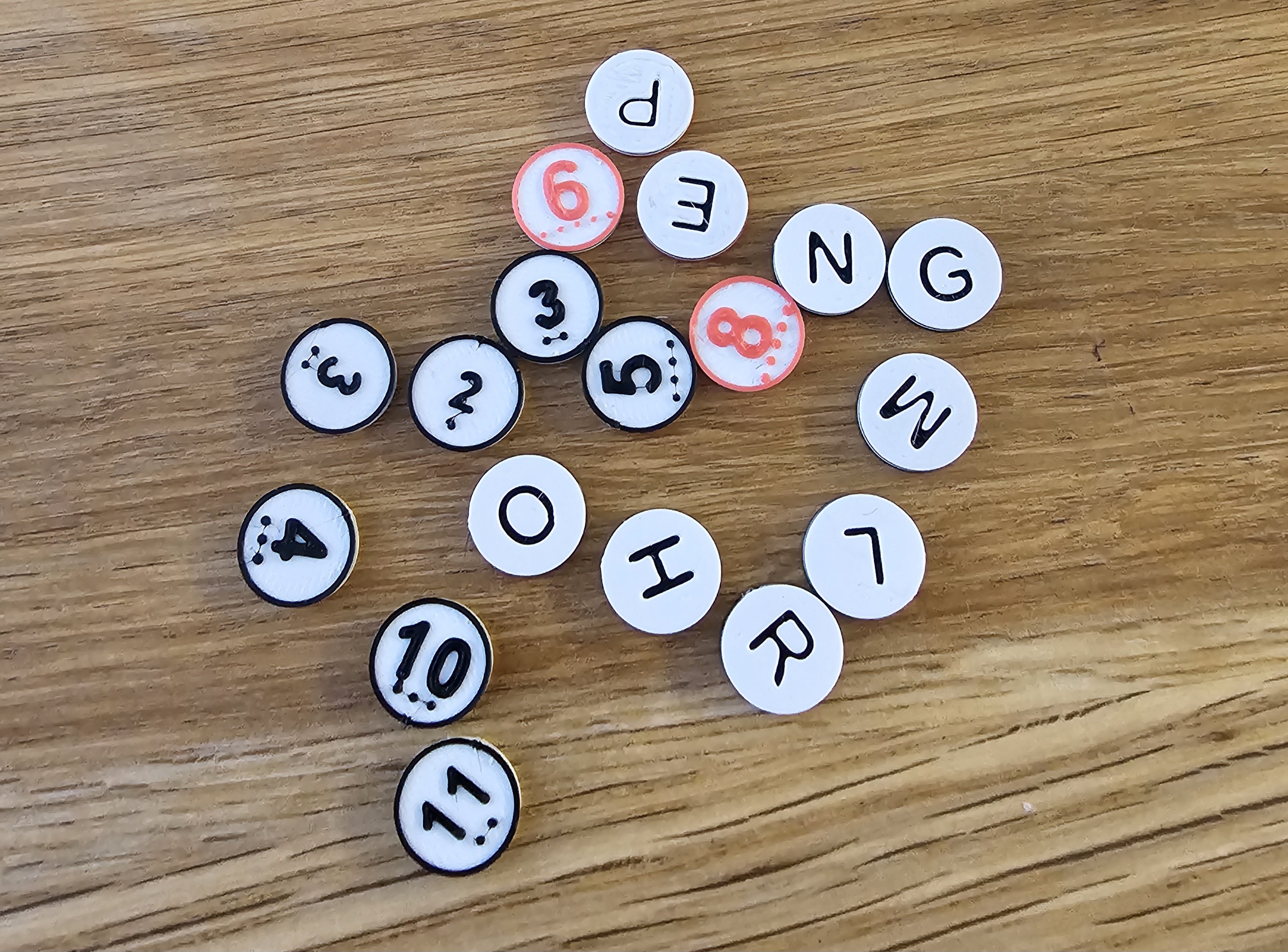 Mini Travel Catan - better numbers / probability tiles - with dots and letters on the back