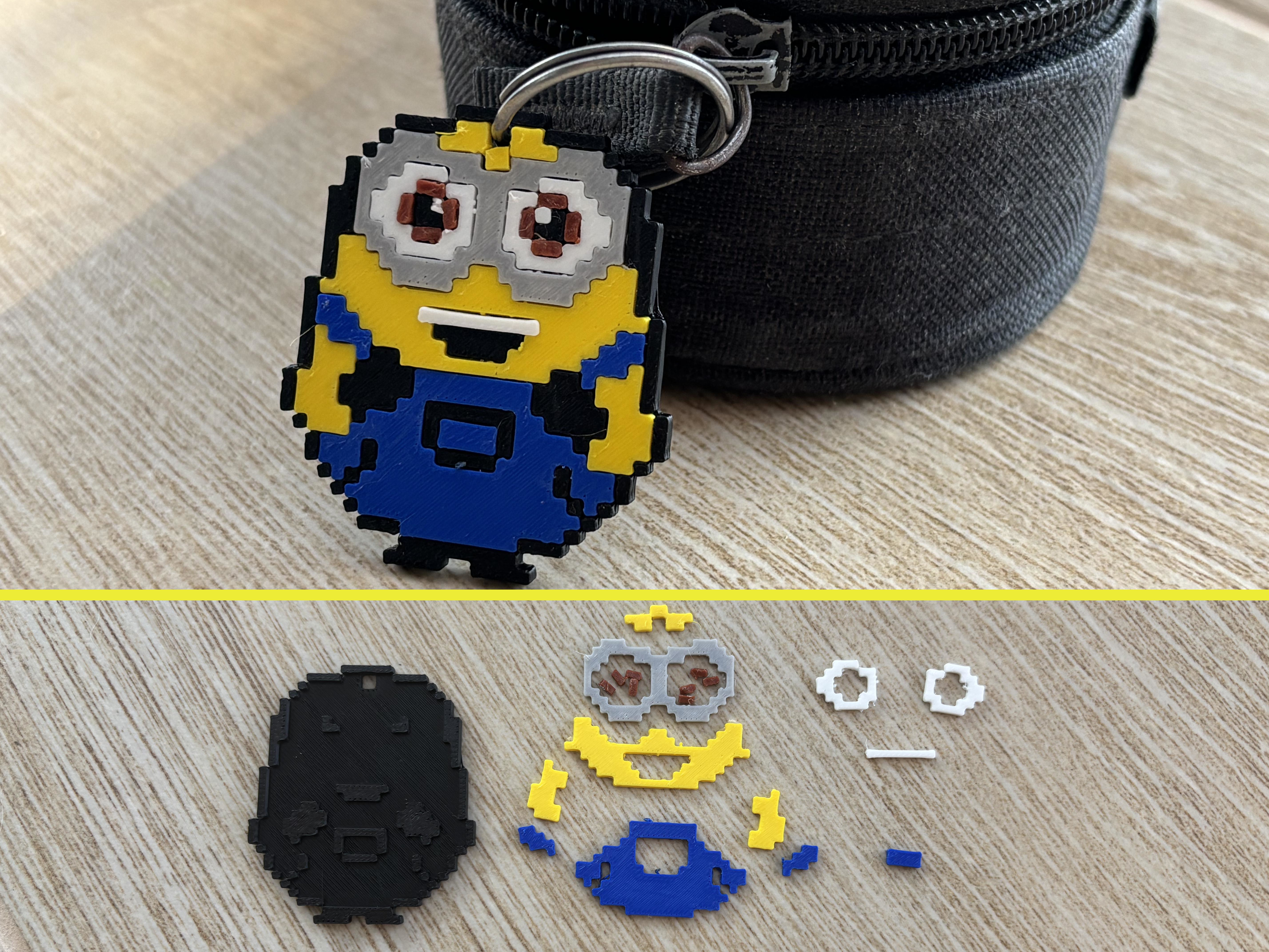 8-bit Minion Bob Multipart Keychain – Easy No-Glue Assembly