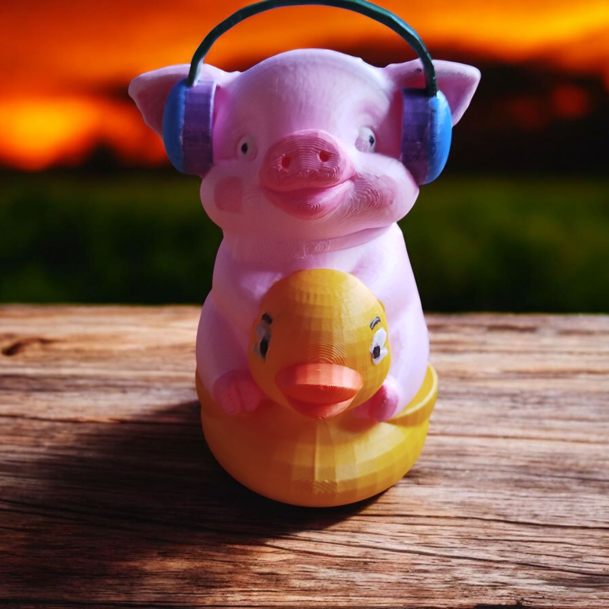 DJ Pig Riding Duck – Hand‑Painted 3D Print 3D model