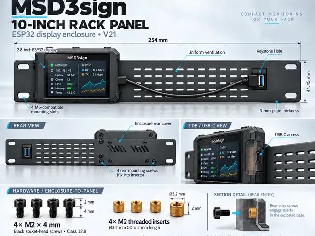 10-inch Rack Panel for ESP32 2.8" Display + USB Keystone | MSD3sign V21