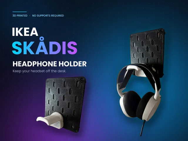 Headphone Holder for Ikea Skadis (No Supports) (Base Version)