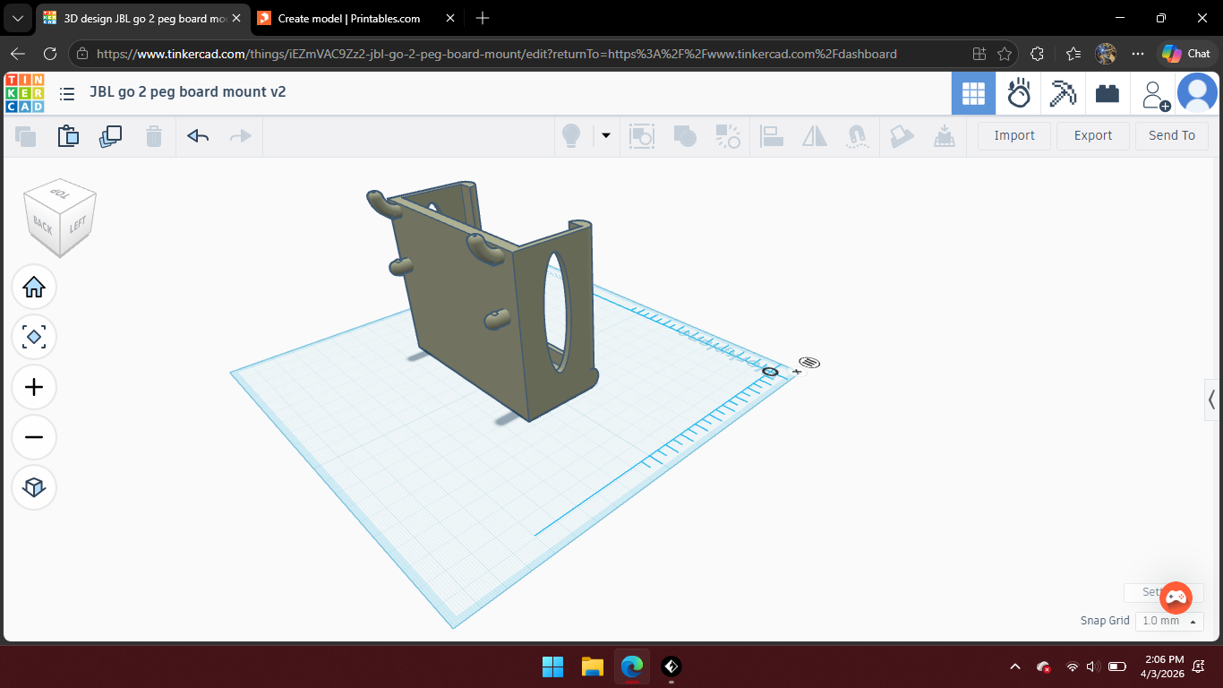 JBL go 2 peg board mount 3D model