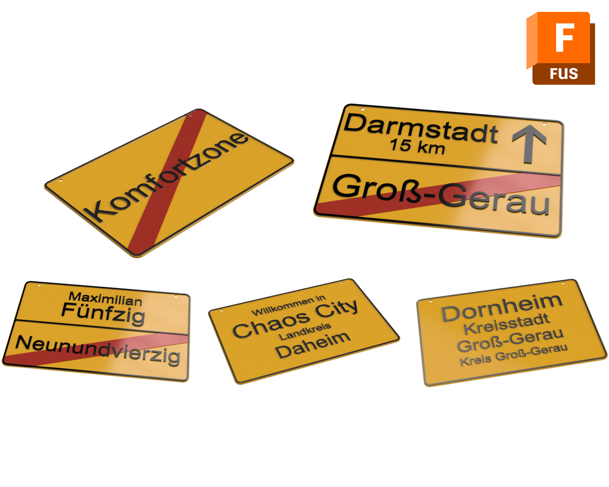 Ortsschilder DE – V+R+R2 | parametrisch (f3d)