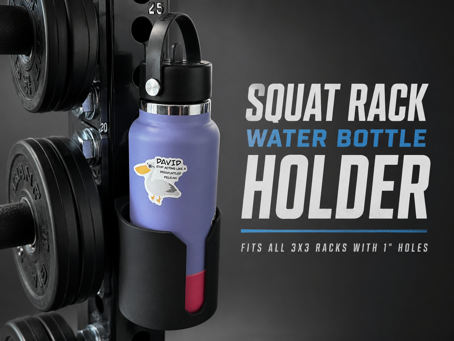 Gym Water Bottle Holder for 3x3 Squat Rack with 1" Holes