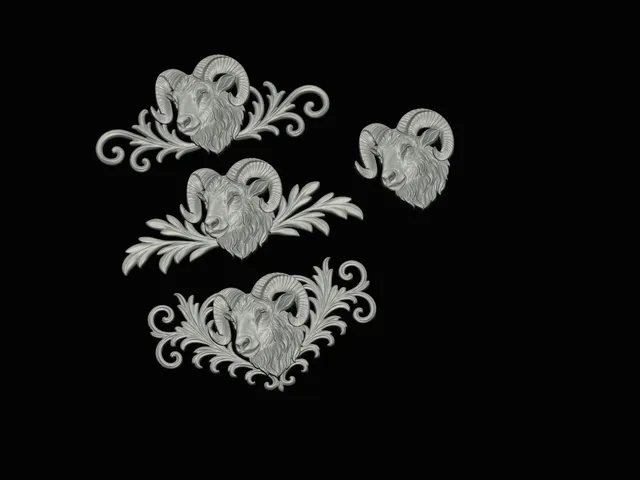 relief set ram animal symbol model