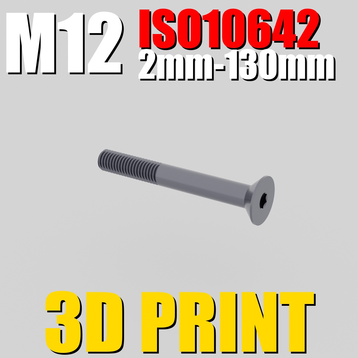 ISO10642 M12 | 2mm-130mm | Tuerca y Tornillos .STL | 3D-print optimized