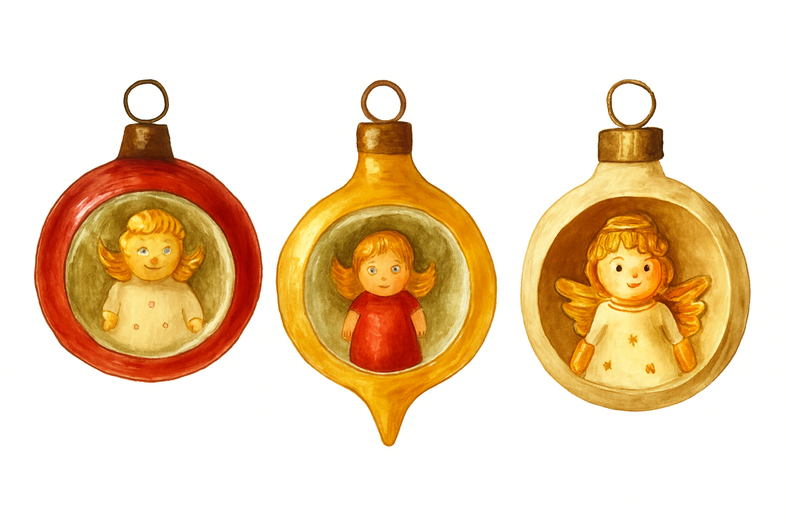 Retro baňky na vánoční stromeček s postavičkami uvnitř/ Retro Christmas tree flasks with characters inside