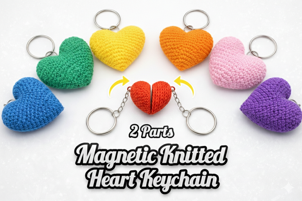 Knitted Magnetic 2-Parts Heart Valentine Keychain
