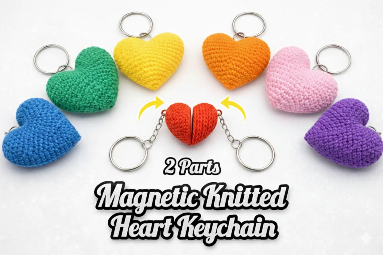 Knitted Magnetic 2-Parts Heart Valentine Keychain by Ureleed
