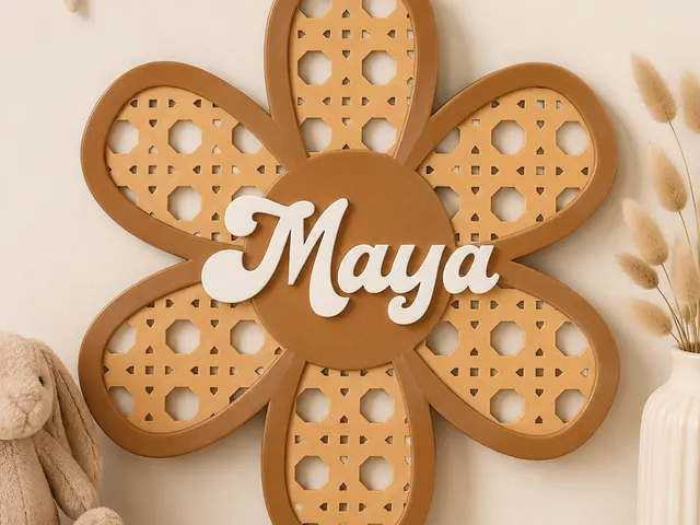 Maya's rattan-style flower sign