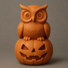 A Halloween owl sitting on top of a carved pumpkin