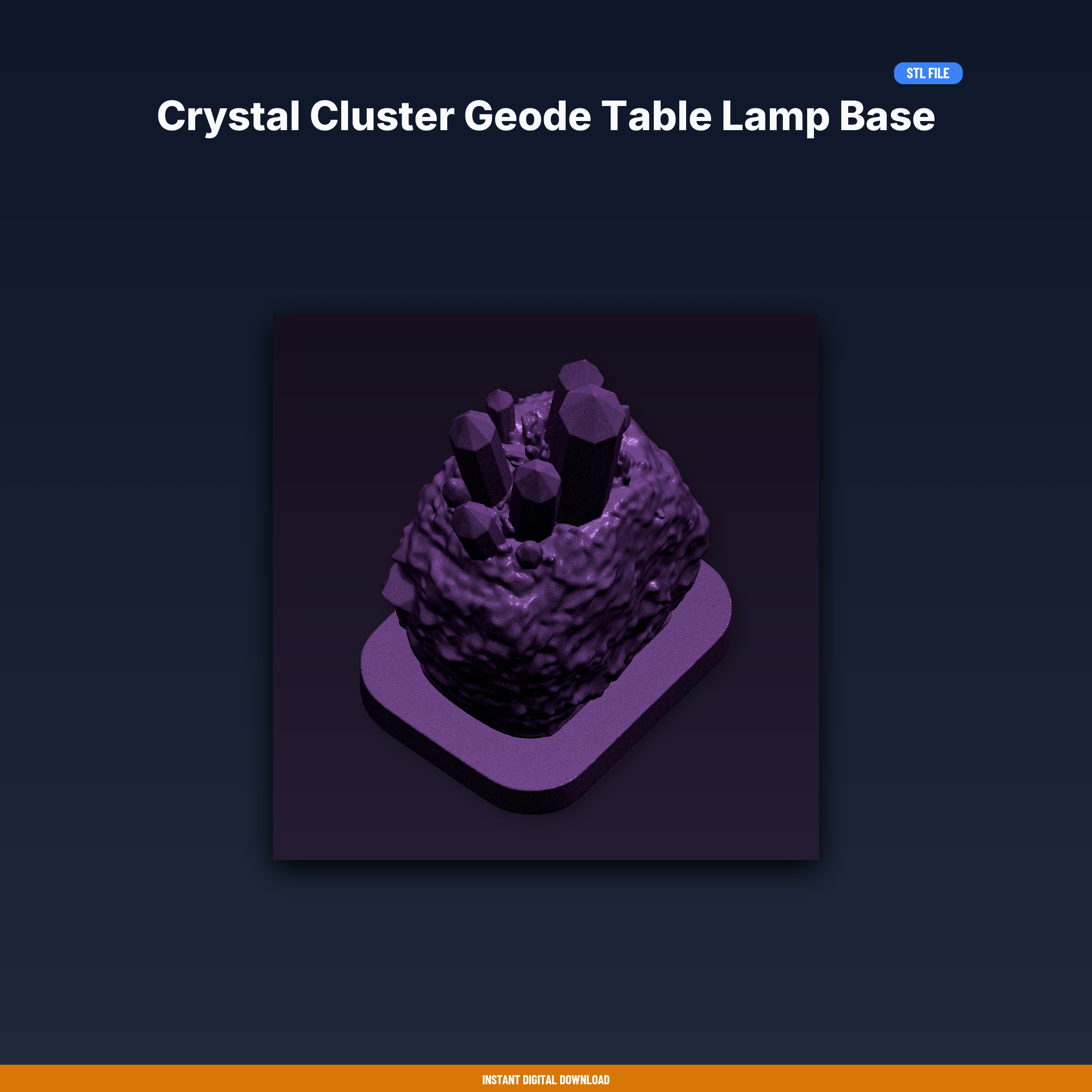 Crystal Cluster Geode Table Lamp Base - 3D Printable STL File