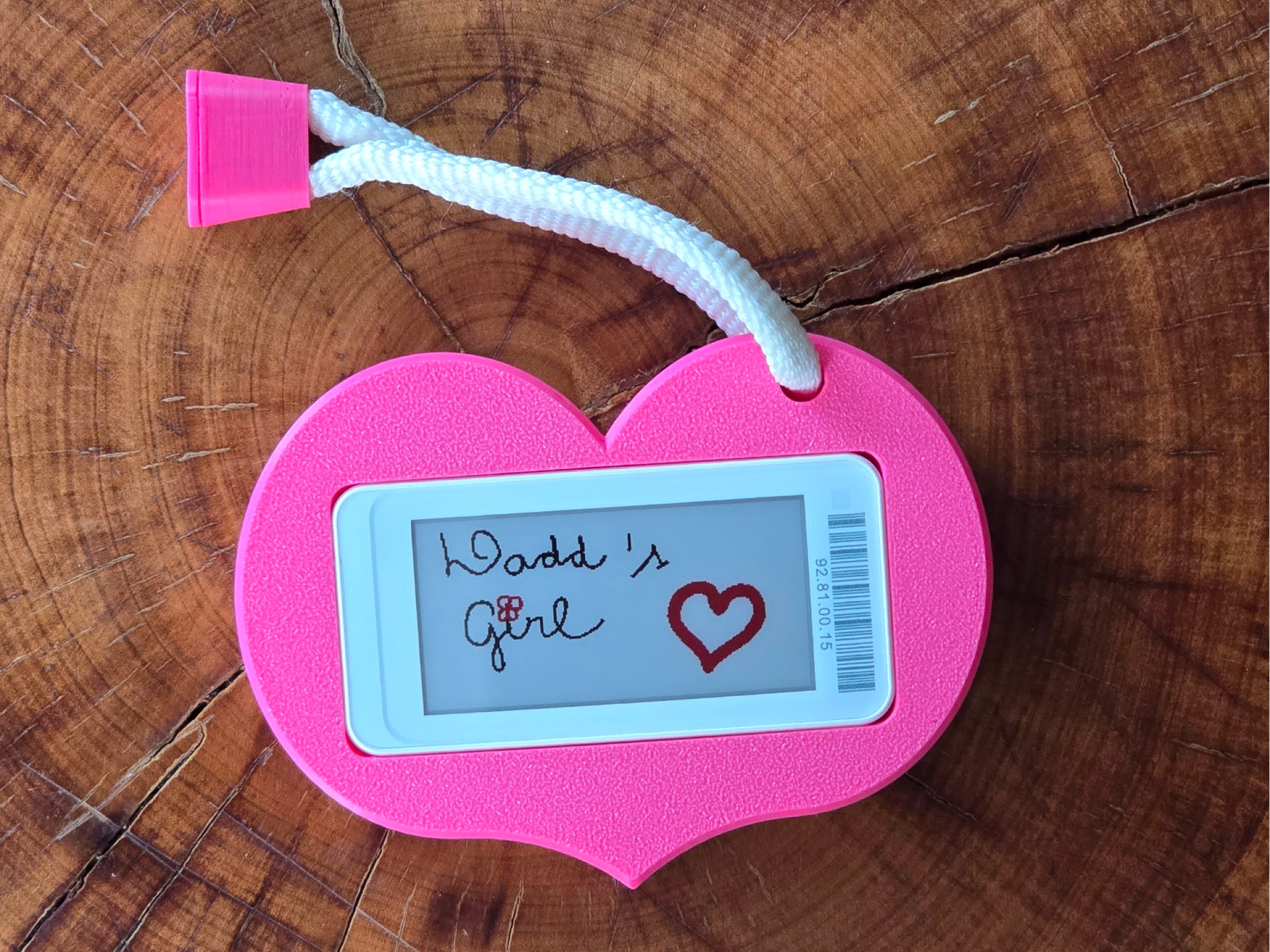 Heart e-ink tag case – fridge magnet, keychain, wall & tape mount (Pingente)