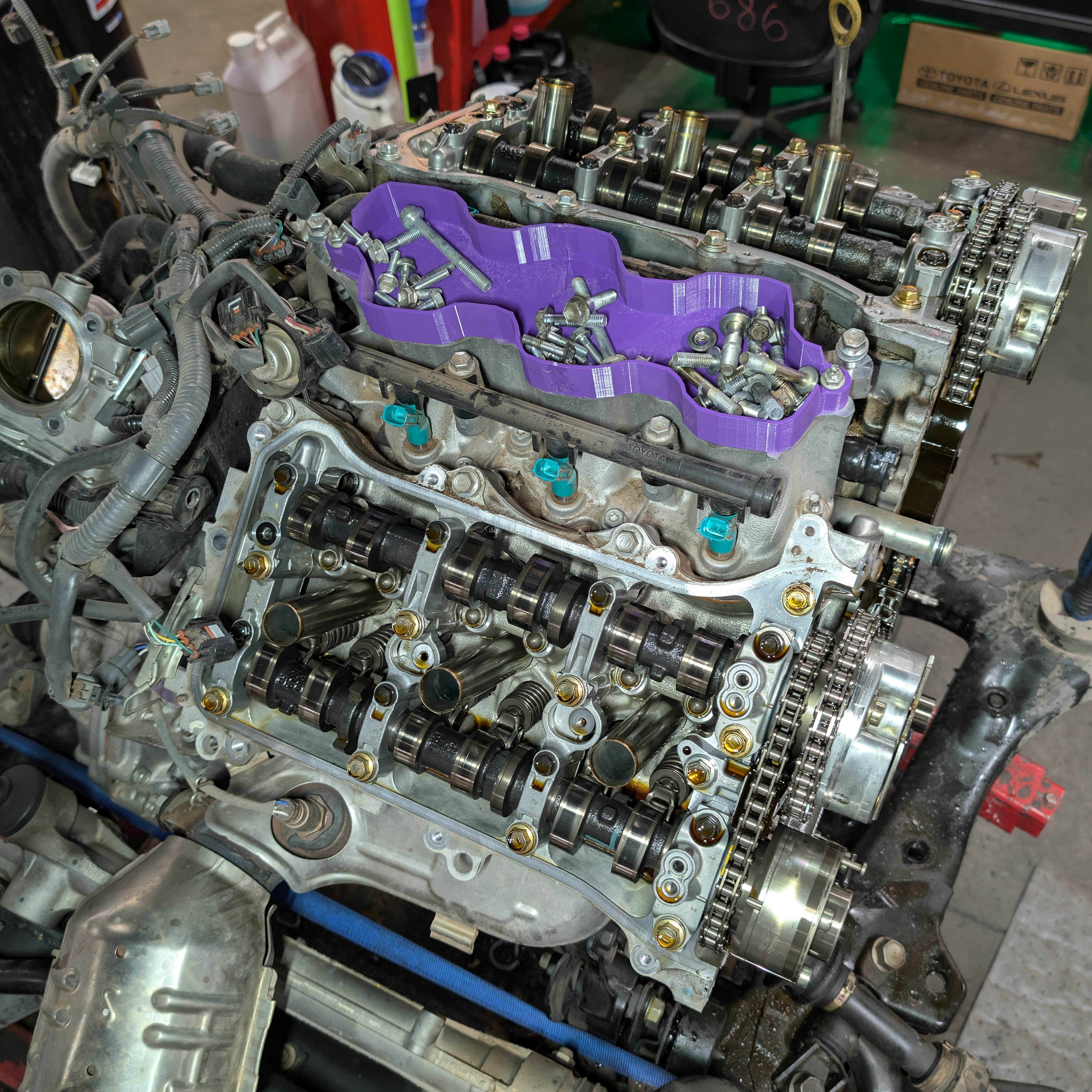 Toyota 2GR Engine Intake Cover Tray with Spark Plug Inserts