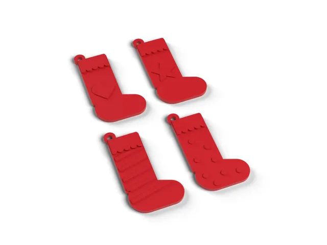 Christmas Stocking Ornaments - Four Little Stockings with Cuffs and Patterns, No Supports (OpenSCAD)