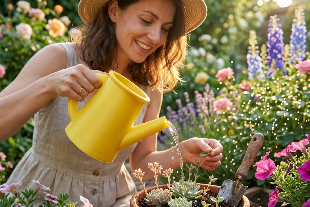Vibrant Yellow 25cm 3D-Printed Watering Can