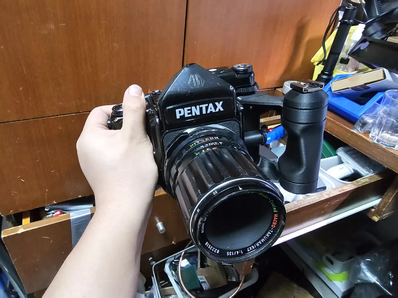 0 Pentax Grip Wood Hand Camera Left 6X7 For ペンタックス Right
