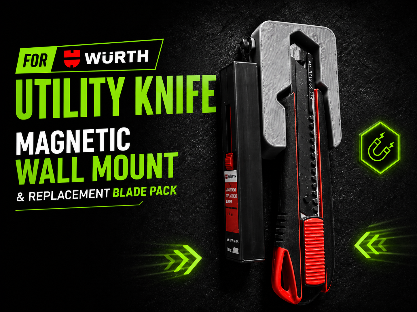 Magnetic Wall Mount for Würth Utility Knife & Replacement Blade Pack – No Support 3D Print